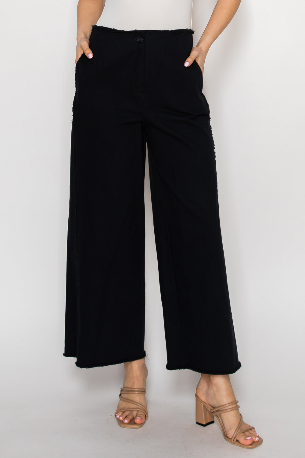 Chloe Wide-Leg Raw Edge Cut with Elastic Waistband Pants