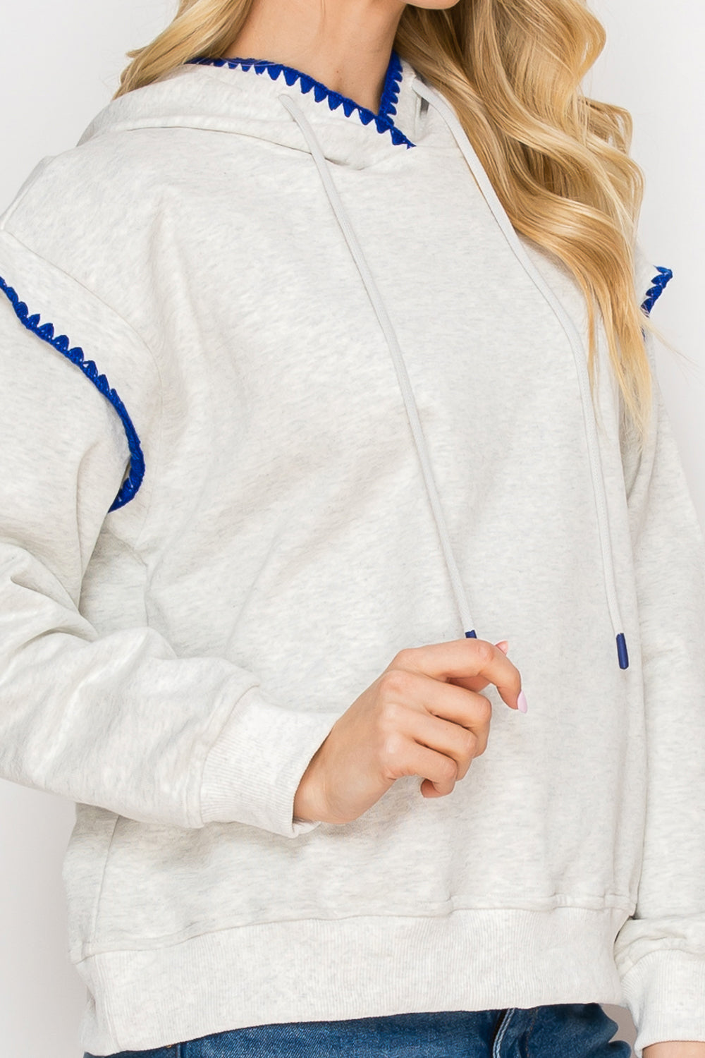 Mia Embroidered Detail with Unique Stitching Hoodie Top