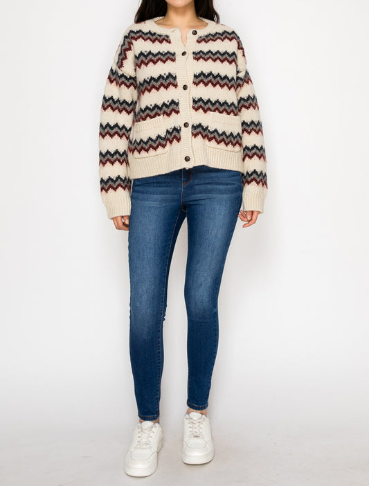 Eunice Chevron Cardigan Sweater Top