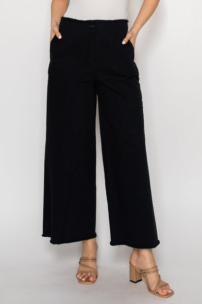 Chloe Wide-Leg Raw Edge Cut with Elastic Waistband Pants
