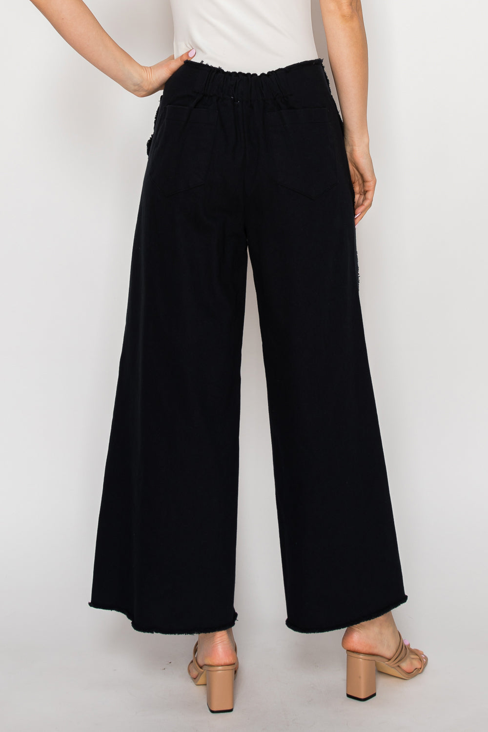 Chloe Wide-Leg Raw Edge Cut with Elastic Waistband Pants