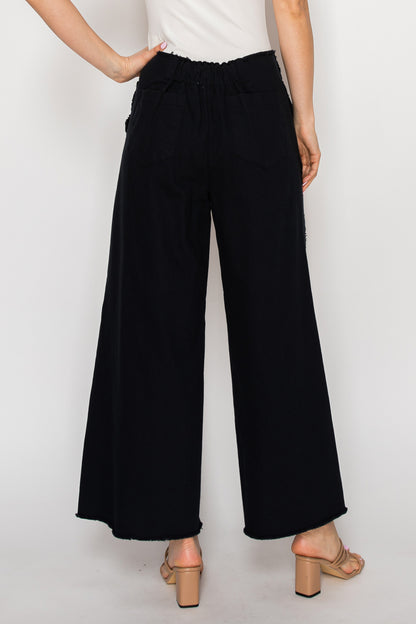 Chloe Wide-Leg Raw Edge Cut with Elastic Waistband Pants