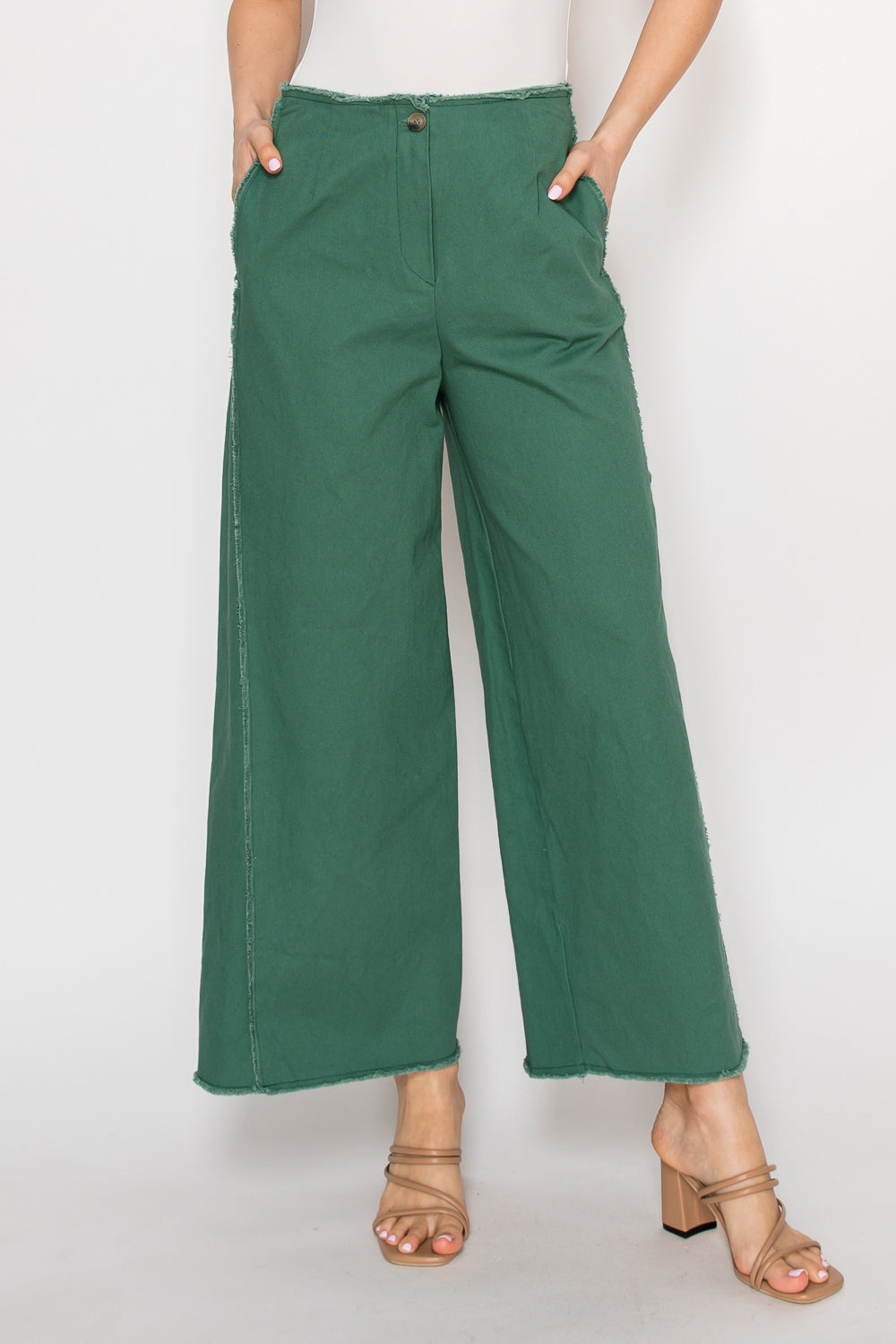 Chloe Wide-Leg Raw Edge Cut with Elastic Waistband Pants