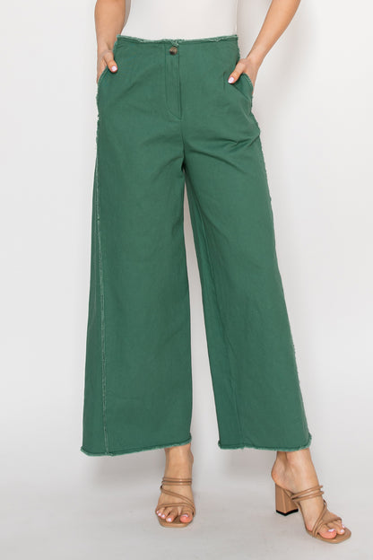 Chloe Wide-Leg Raw Edge Cut with Elastic Waistband Pants