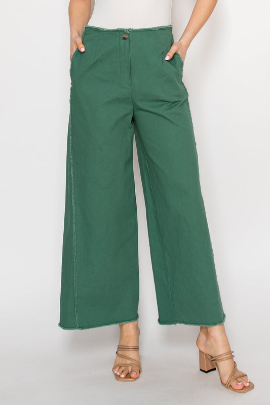 Chloe Wide-Leg Raw Edge Cut with Elastic Waistband Pants