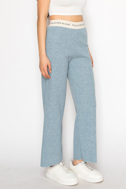 Janet Ribbed Corduroy Wide-Leg with Elastic Waistband Pants