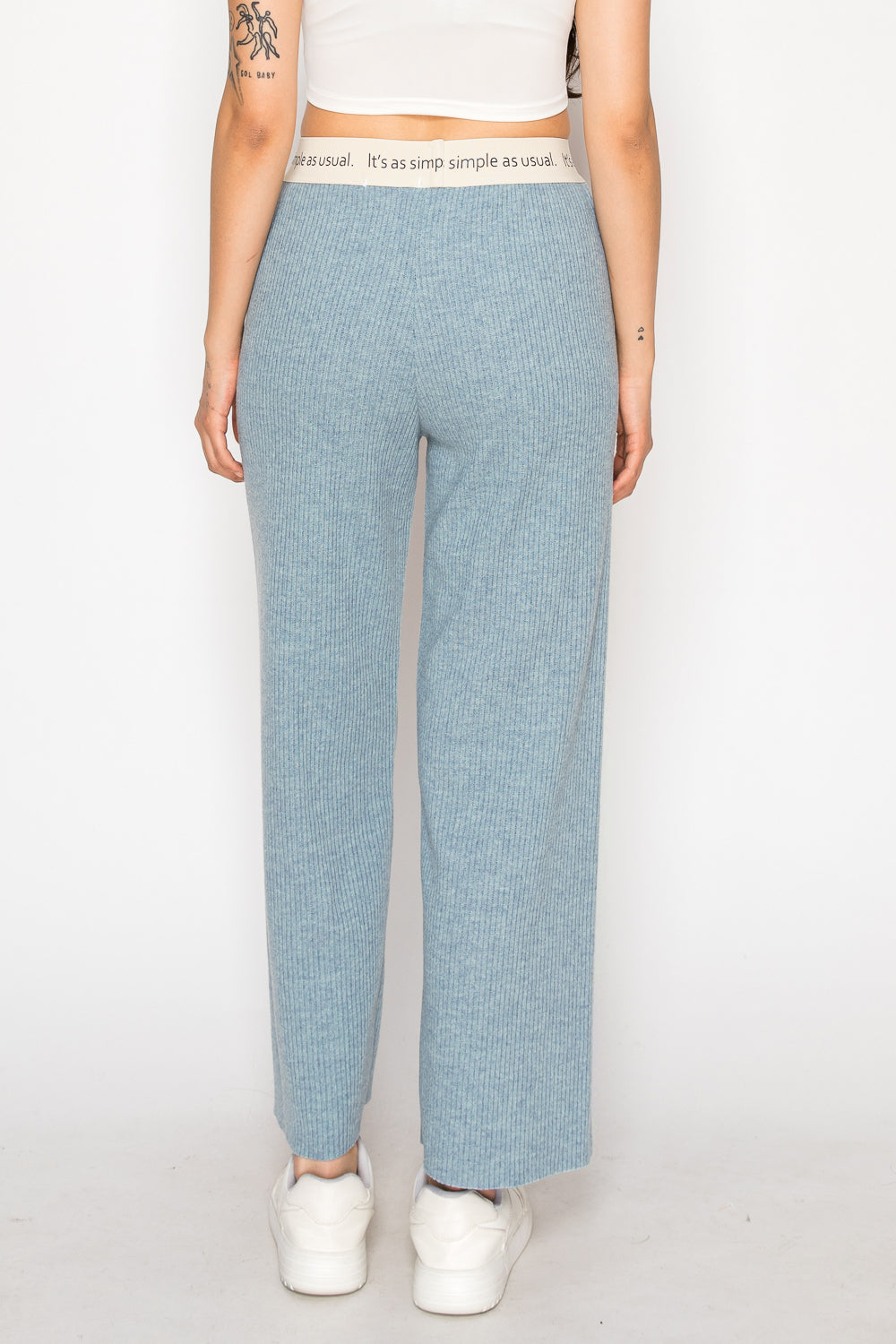 Janet Ribbed Corduroy Wide-Leg with Elastic Waistband Pants