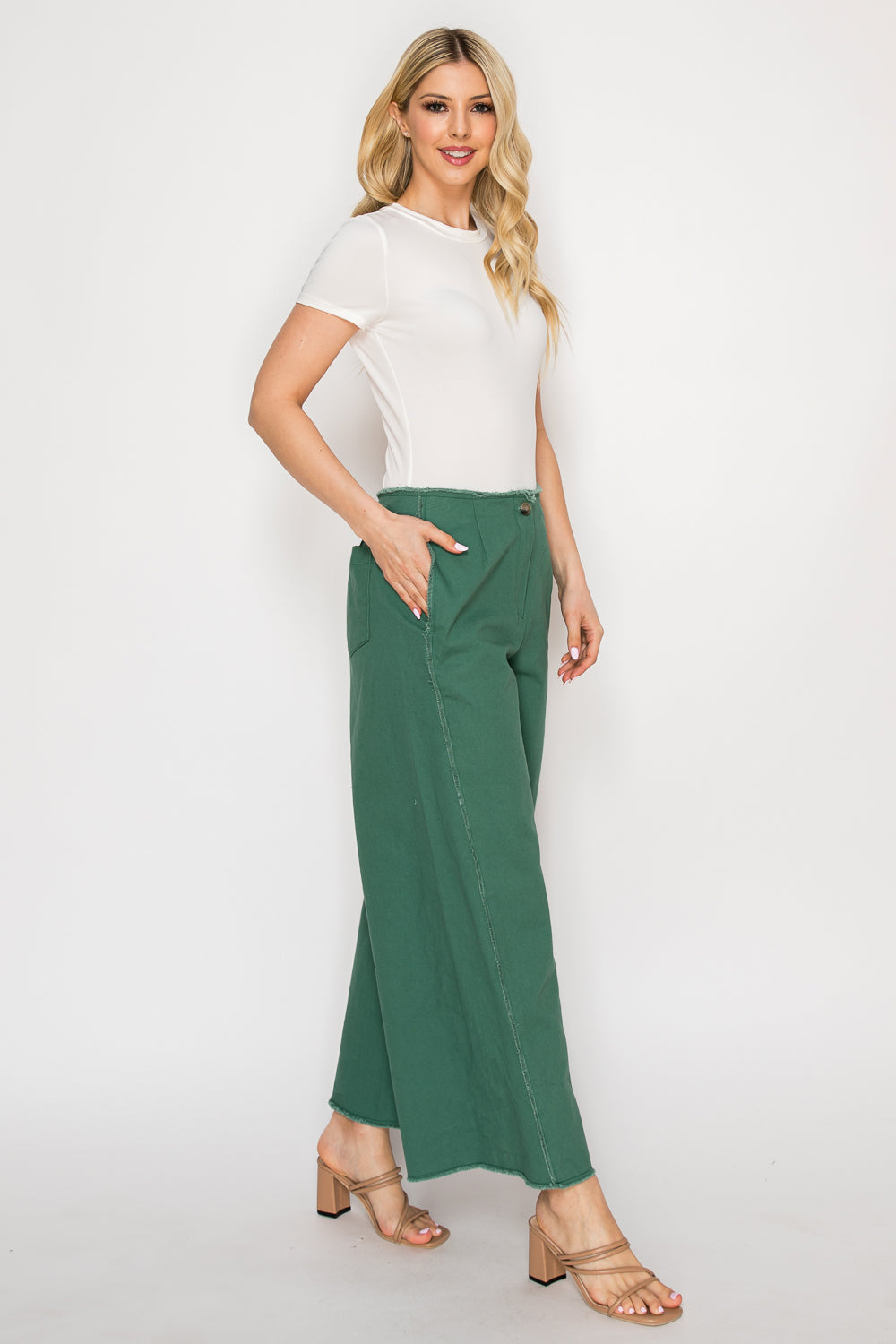 Chloe Wide-Leg Raw Edge Cut with Elastic Waistband Pants
