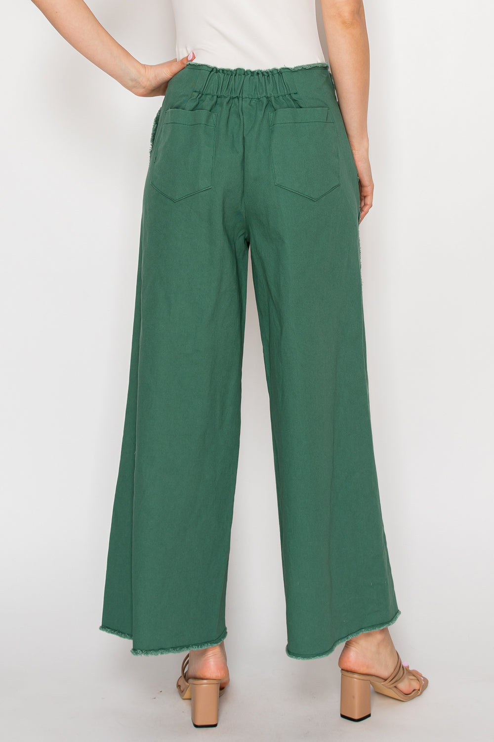 Chloe Wide-Leg Raw Edge Cut with Elastic Waistband Pants