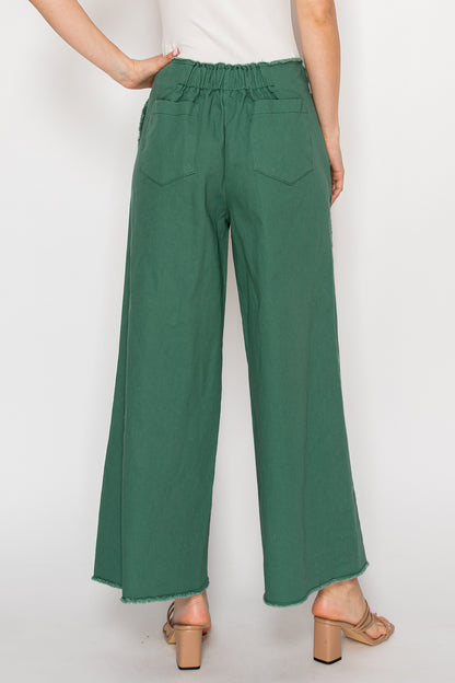 Chloe Wide-Leg Raw Edge Cut with Elastic Waistband Pants