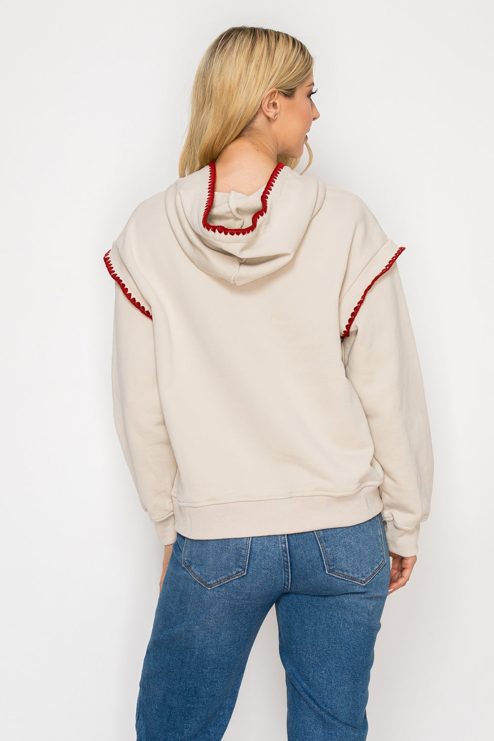 Mia Embroidered Detail with Unique Stitching Hoodie Top