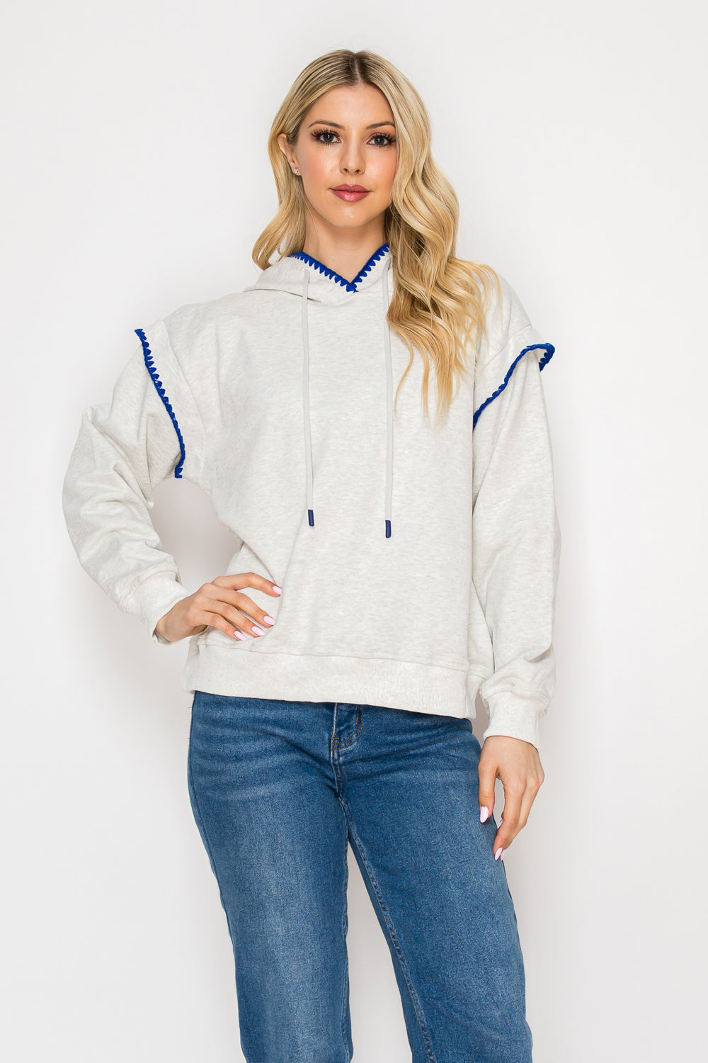 Mia Embroidered Detail with Unique Stitching Hoodie Top