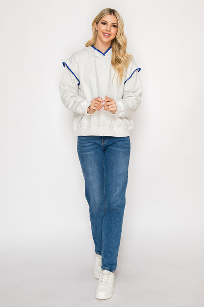 Mia Embroidered Detail with Unique Stitching Hoodie Top