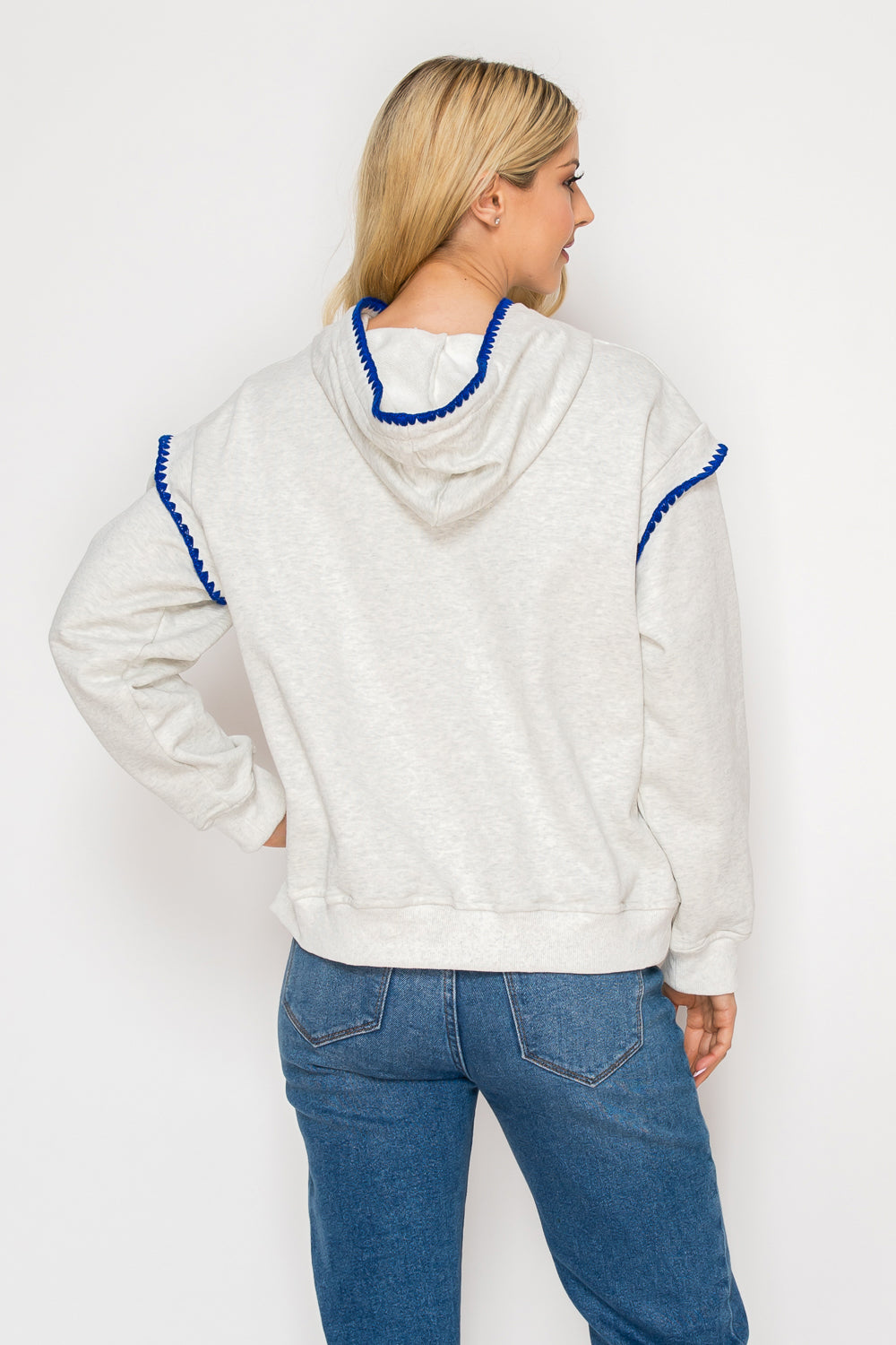 Mia Embroidered Detail with Unique Stitching Hoodie Top