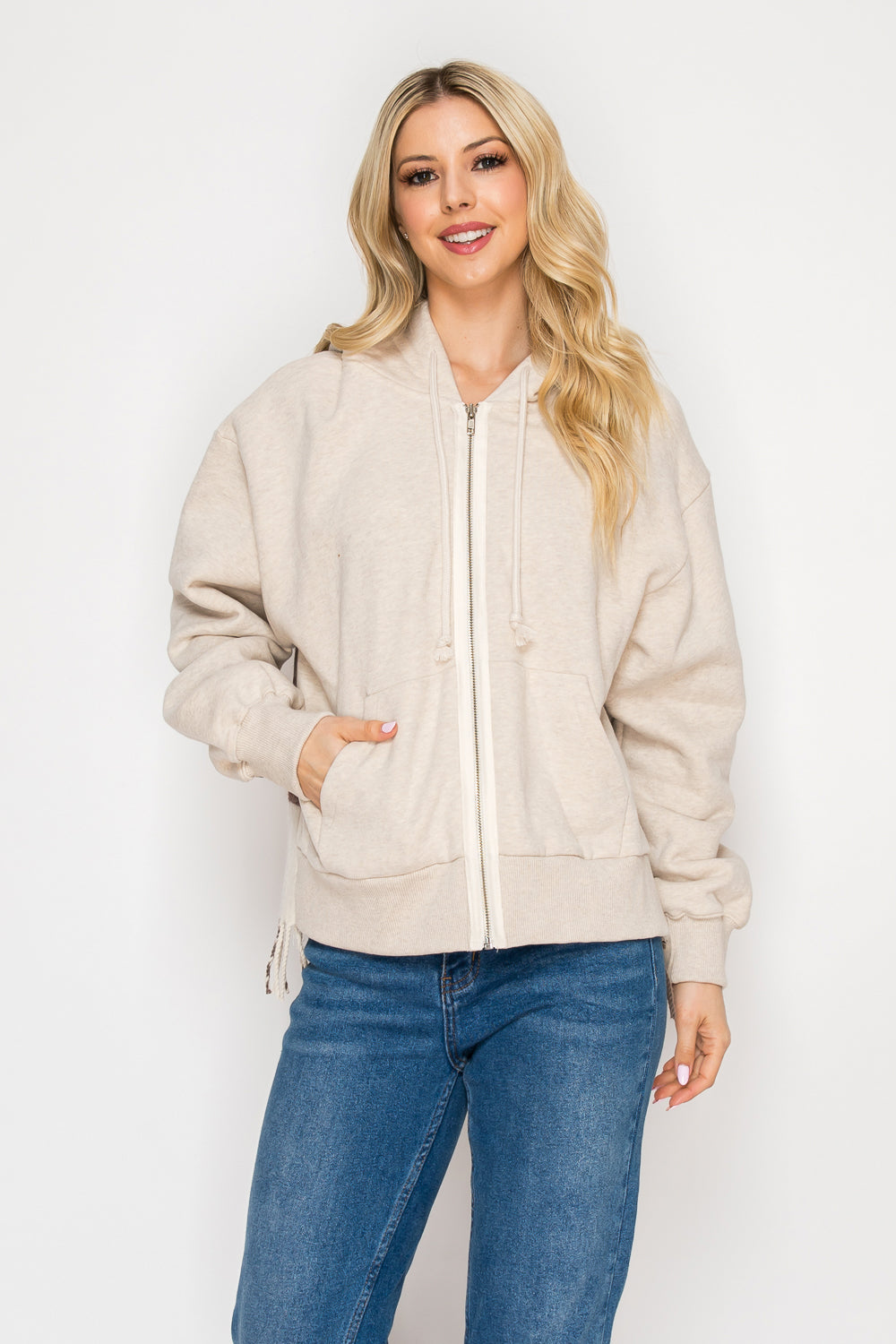 Emma Edgy Checkered Fringe Hoodie Top