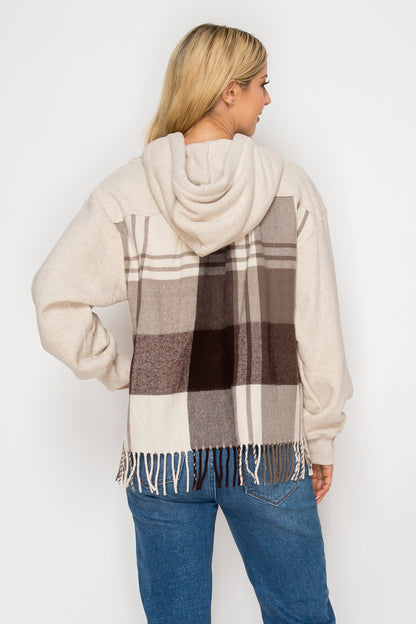 Emma Edgy Checkered Fringe Hoodie Top