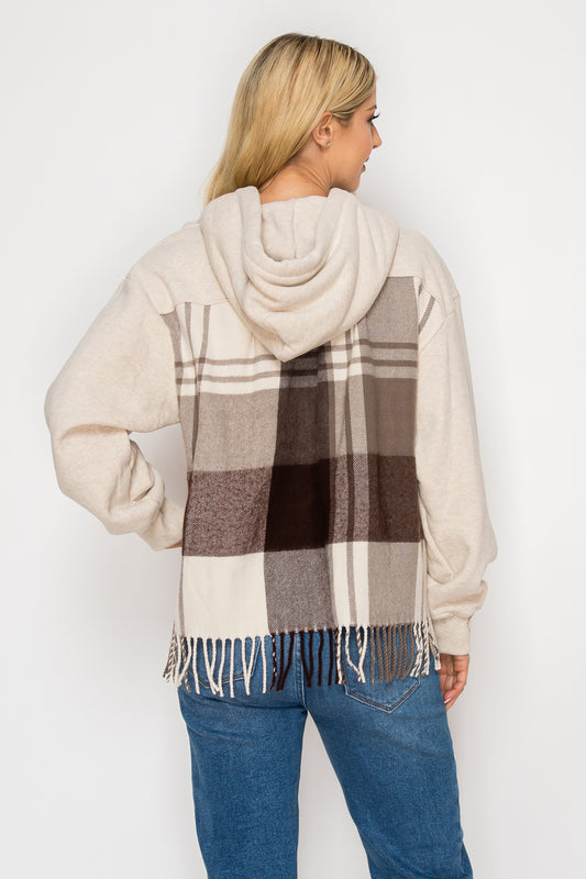 Emma Edgy Checkered Fringe Hoodie Top