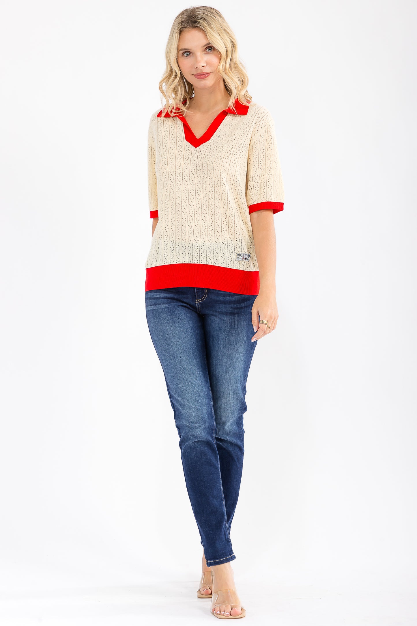 Ewha Creamy Polo Sweater Top