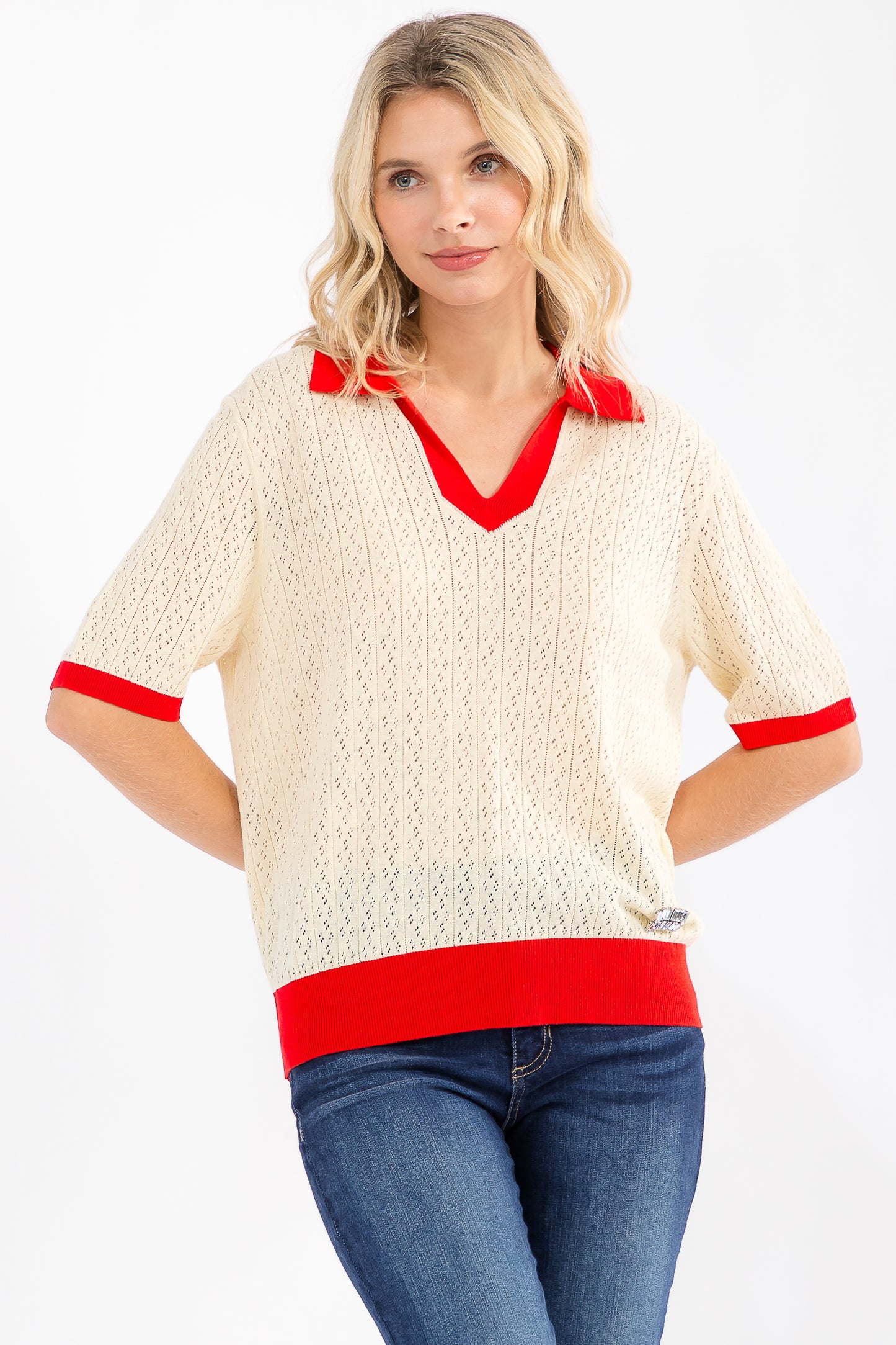 Ewha Creamy Polo Sweater Top