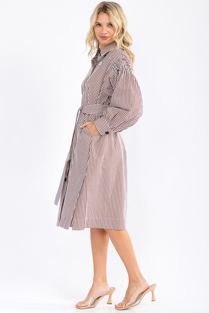 Sarang Striped Belted Shirt Dress