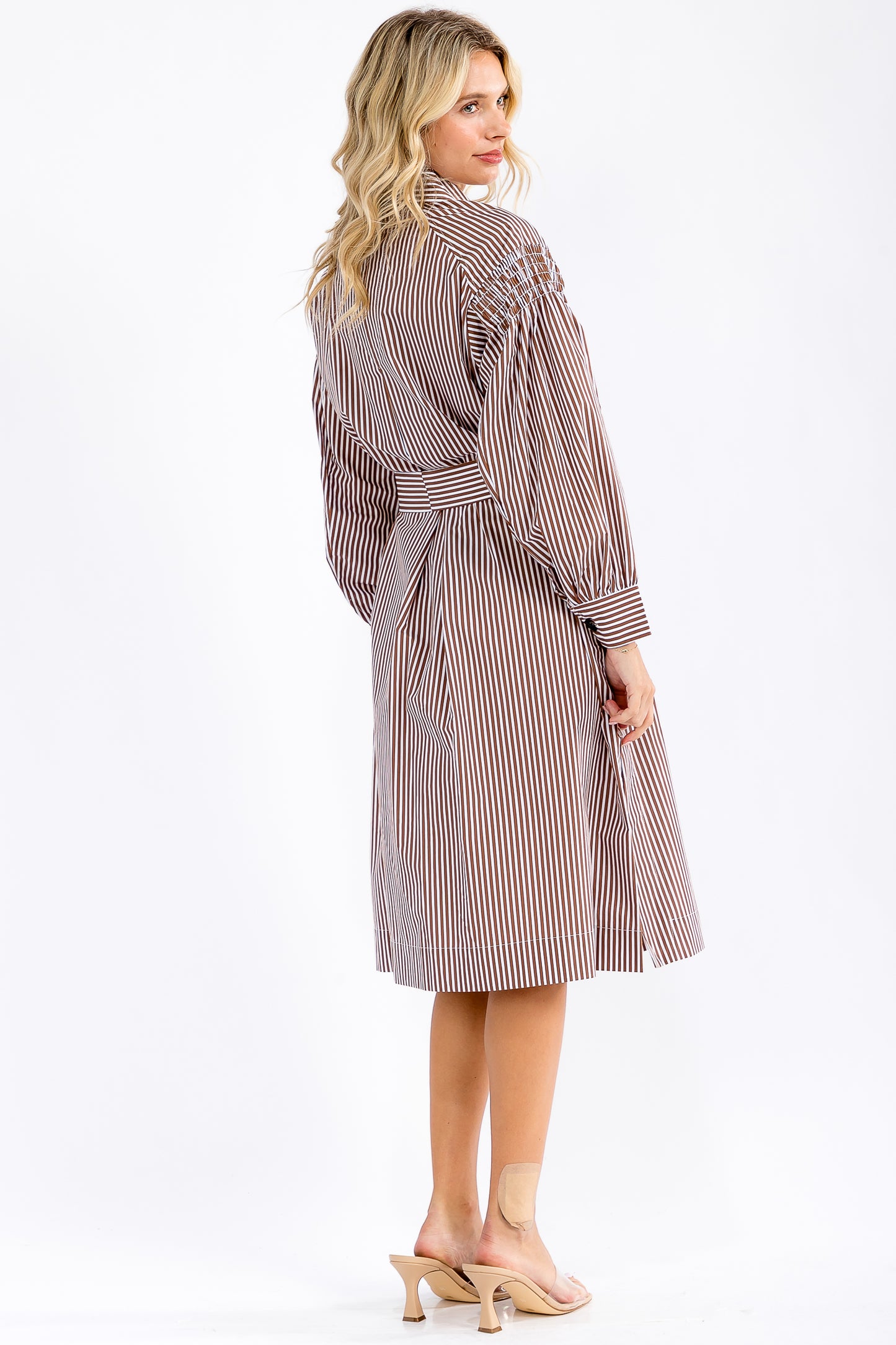Sarang Striped Belted Shirt Dress