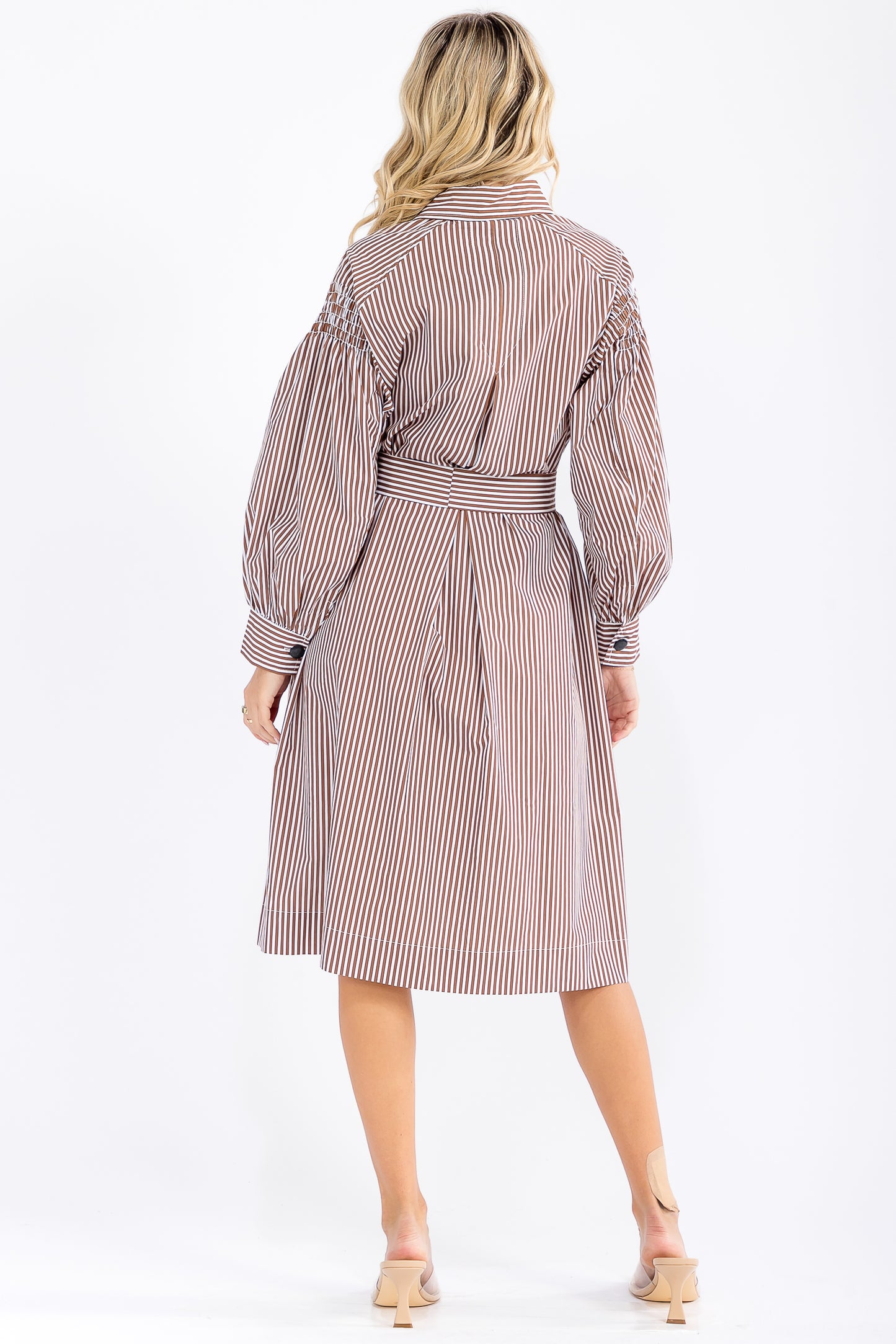 Sarang Striped Belted Shirt Dress