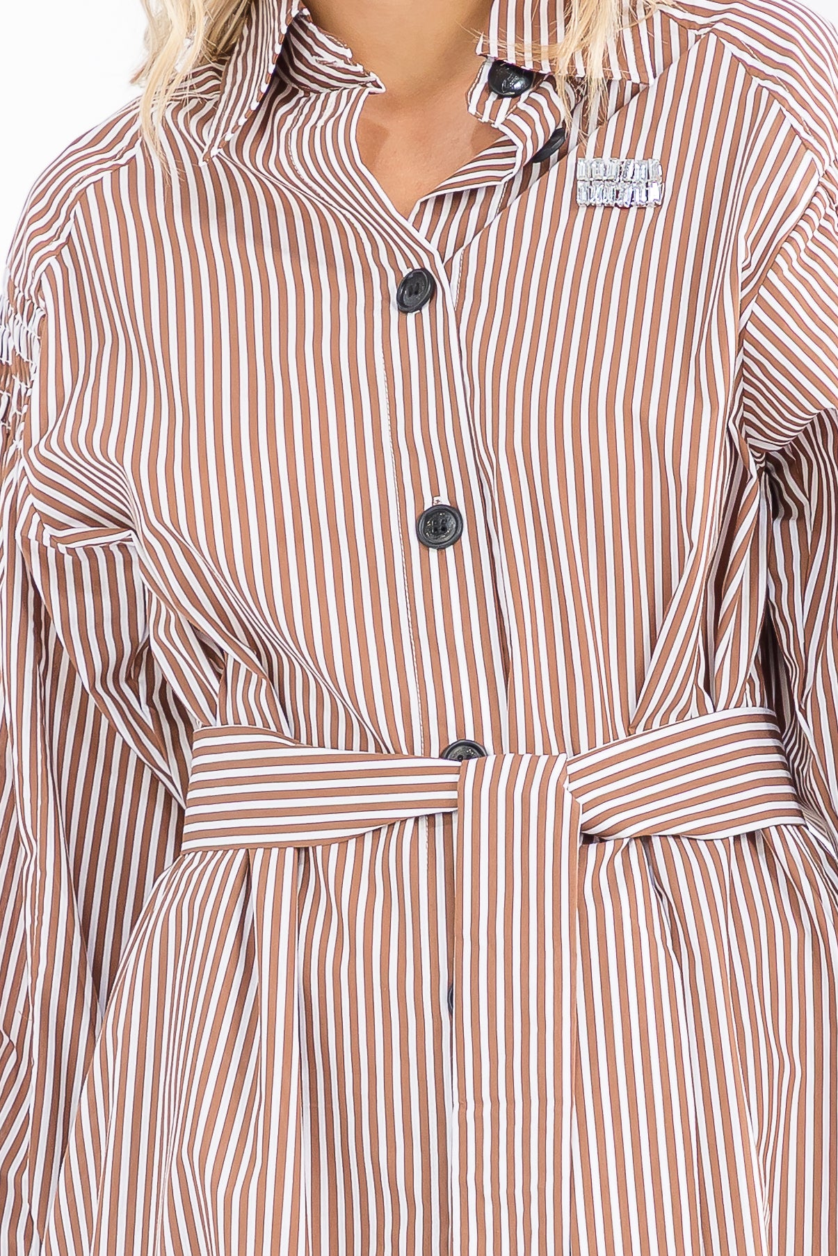 Sarang Striped Belted Shirt Dress